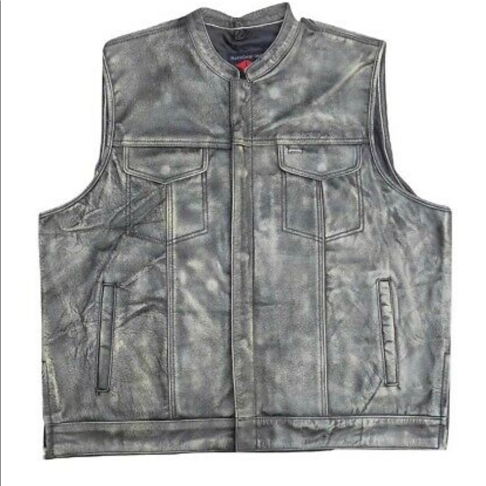 Mens Club Vest Distressed Brown Leather Motorcycle Biker SOA Style New With Tags